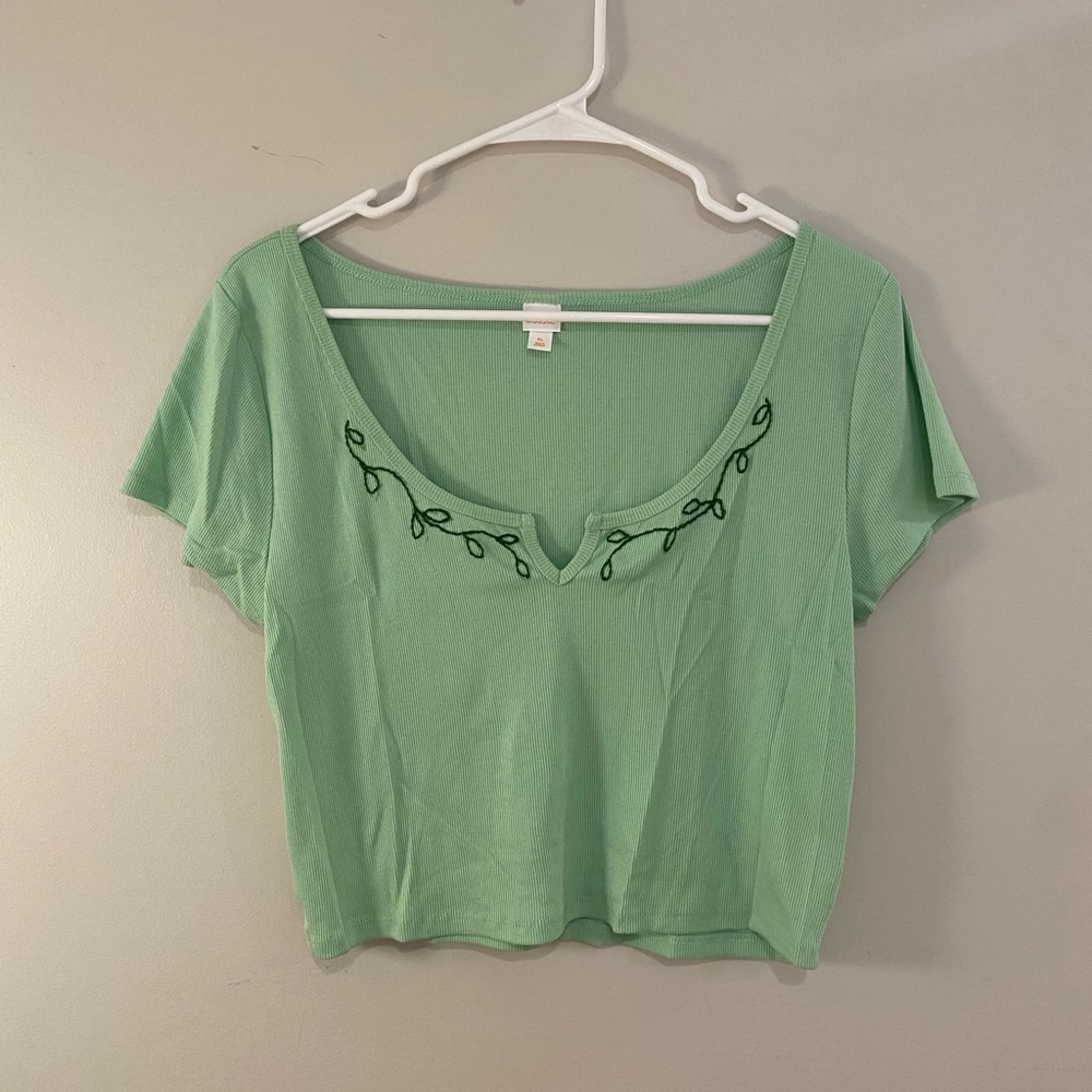 embroidered vines green crop top